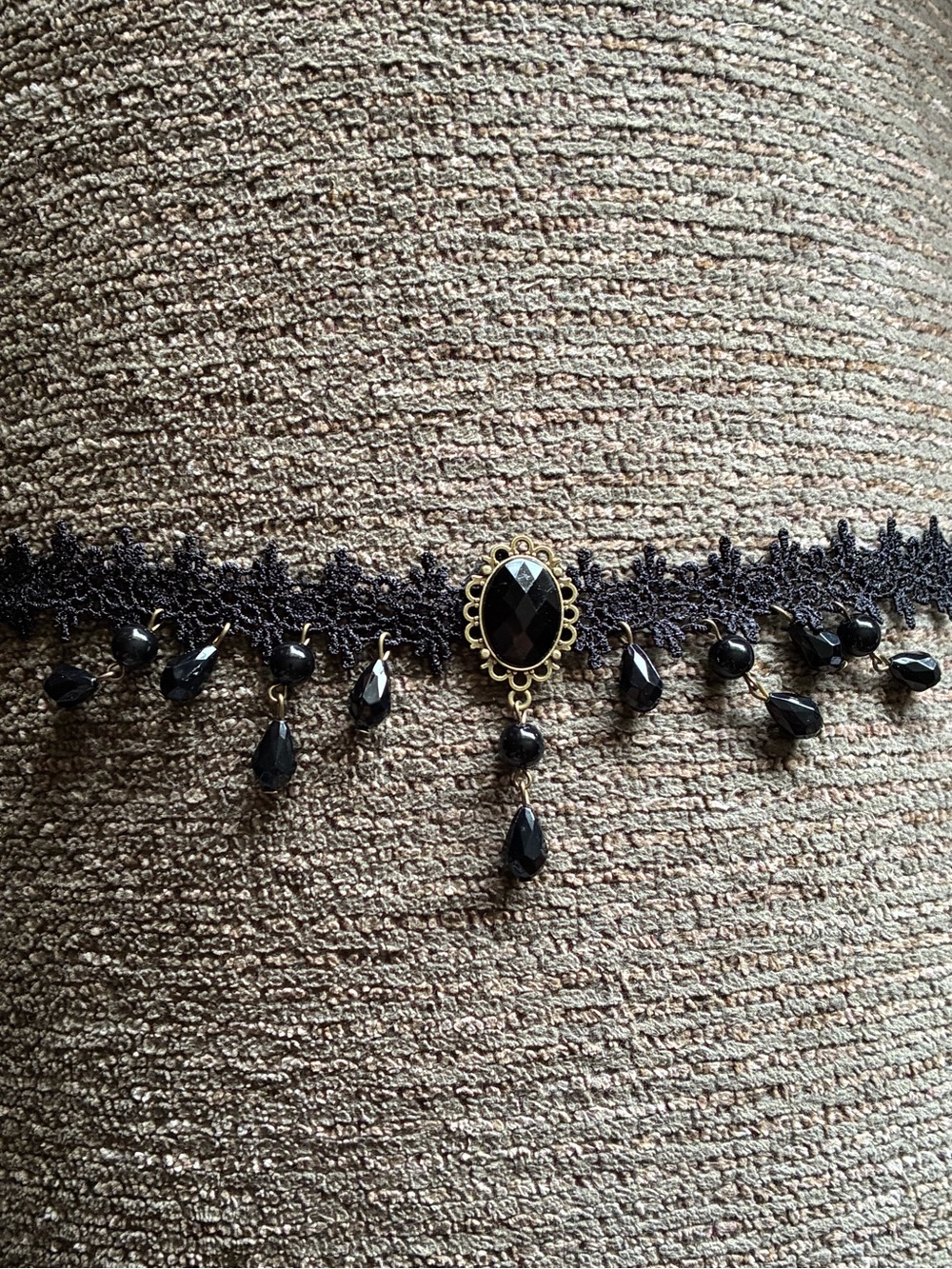 Black Lace Beaded Choker Necklace Elegant Women's Accessory Gothic choker 12.5”